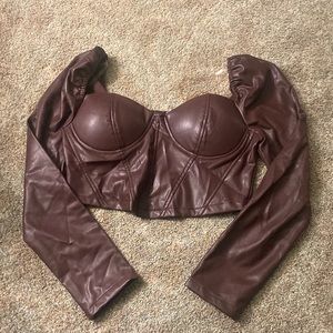Pleather cropped long sleeve top